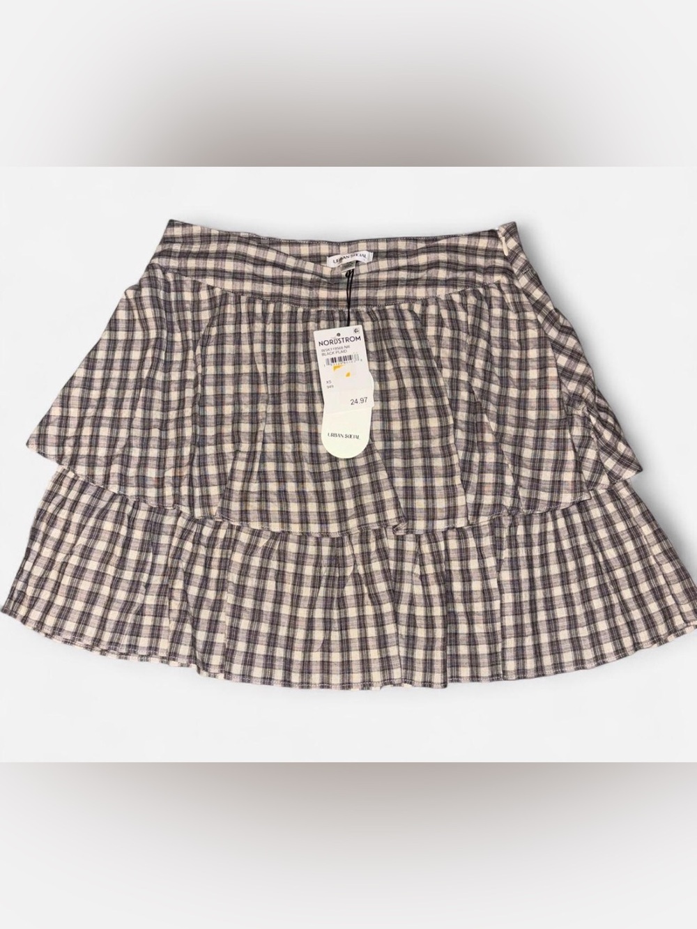 Urban Social Plaid Tiered Mini Skirt - Cream & Gray NWT